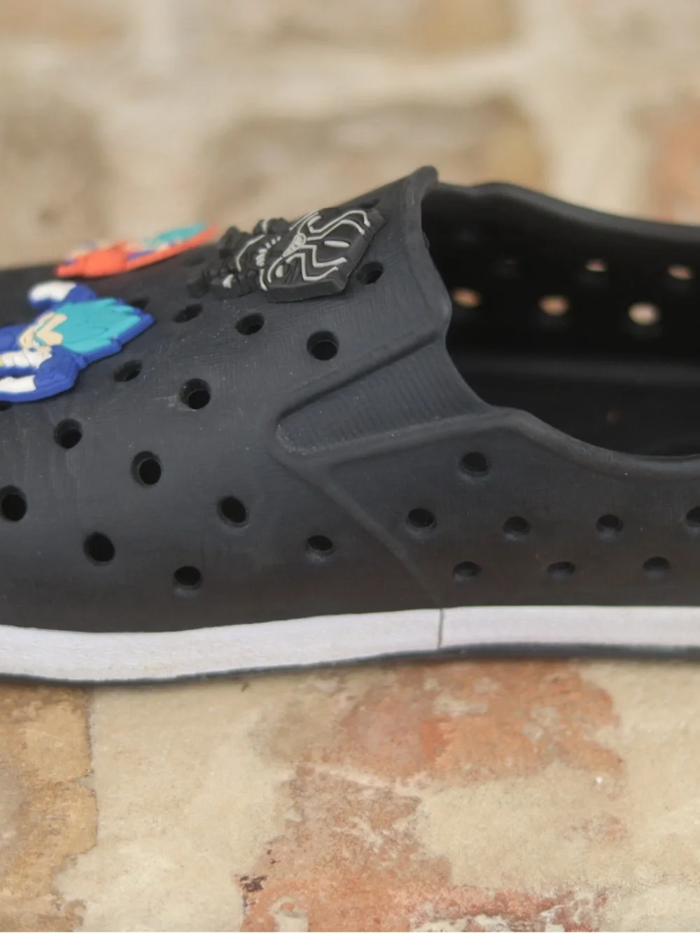 Black Kids Slip-On Ventilated Shoes with Cartoon Charms like Natives